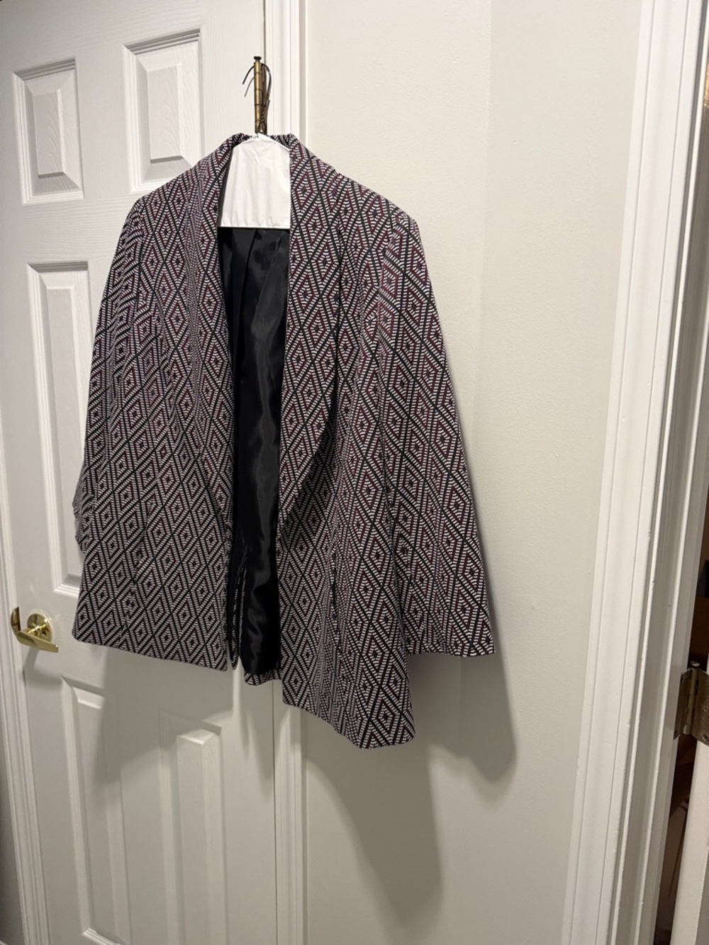 Nine West Black & White Diamond-Pattern Open-Front Blazer